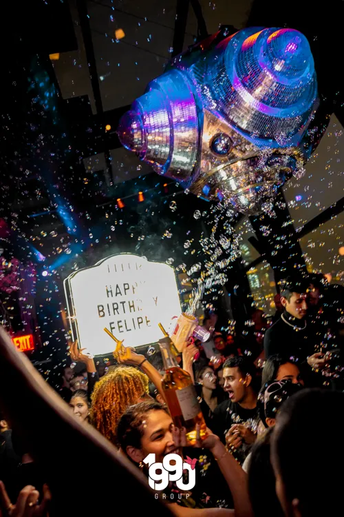 Birthday celebration at TAO Downtown, New York, with decorations and balloons, organized by 1990 Group.